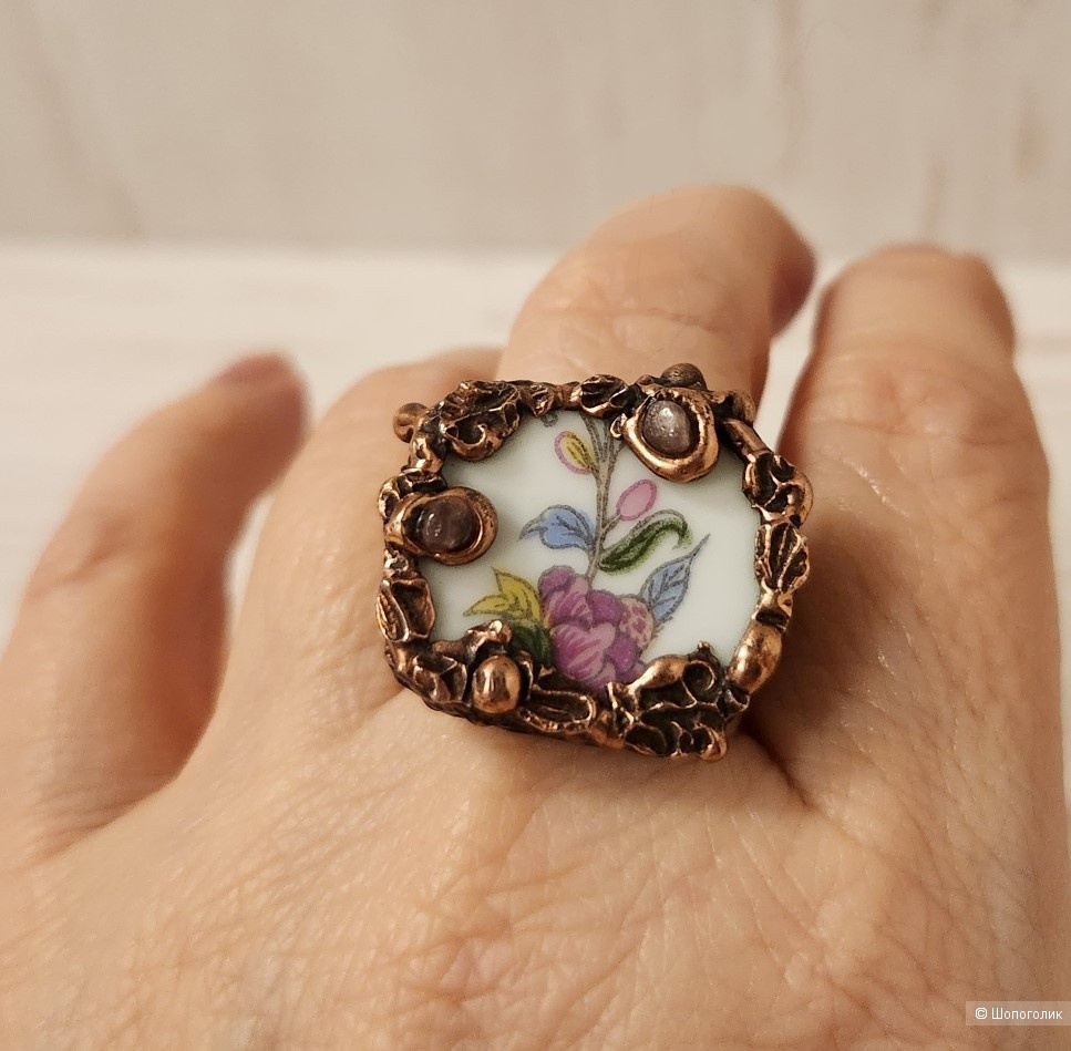 Кольцо медное "Цветочная элегия". Размер свободный